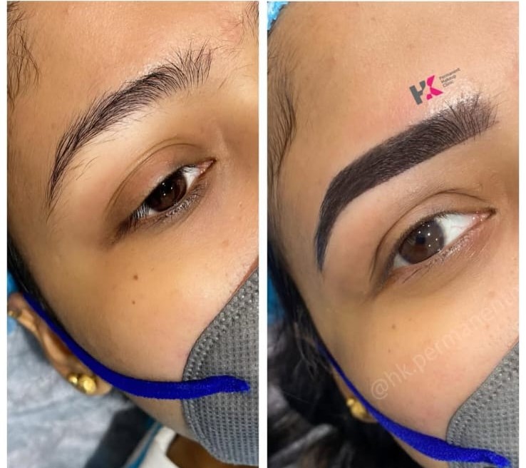 Eyebrow microblading before and after - side view