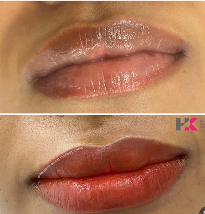 Lip blushing permanent makeup - close up results