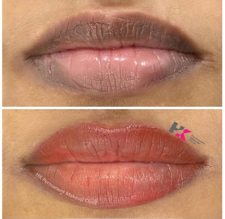Lip blushing permanent makeup before and after